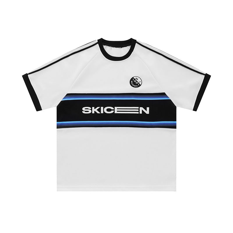 Off Shoulder Streetwear T Shirts Oversize Loose Short Sleeve Cotton Tee Casual O Neck Sports Style Letter Printed