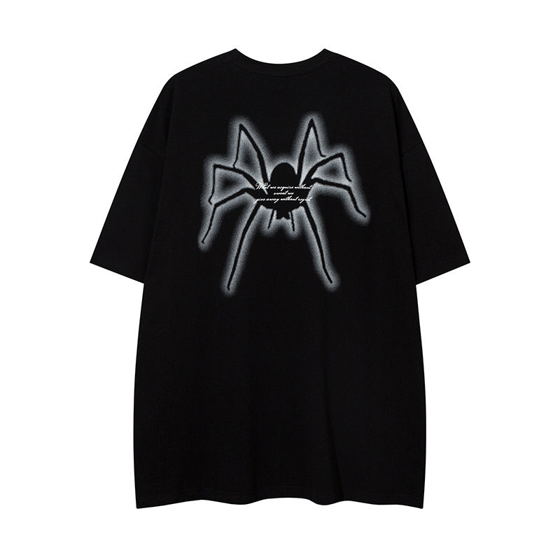 Spider Pattern Cotton Crew Neck Fashion Streetwear Tee Casual Oversize High Quality Simple Short Sleeve Summer Chain