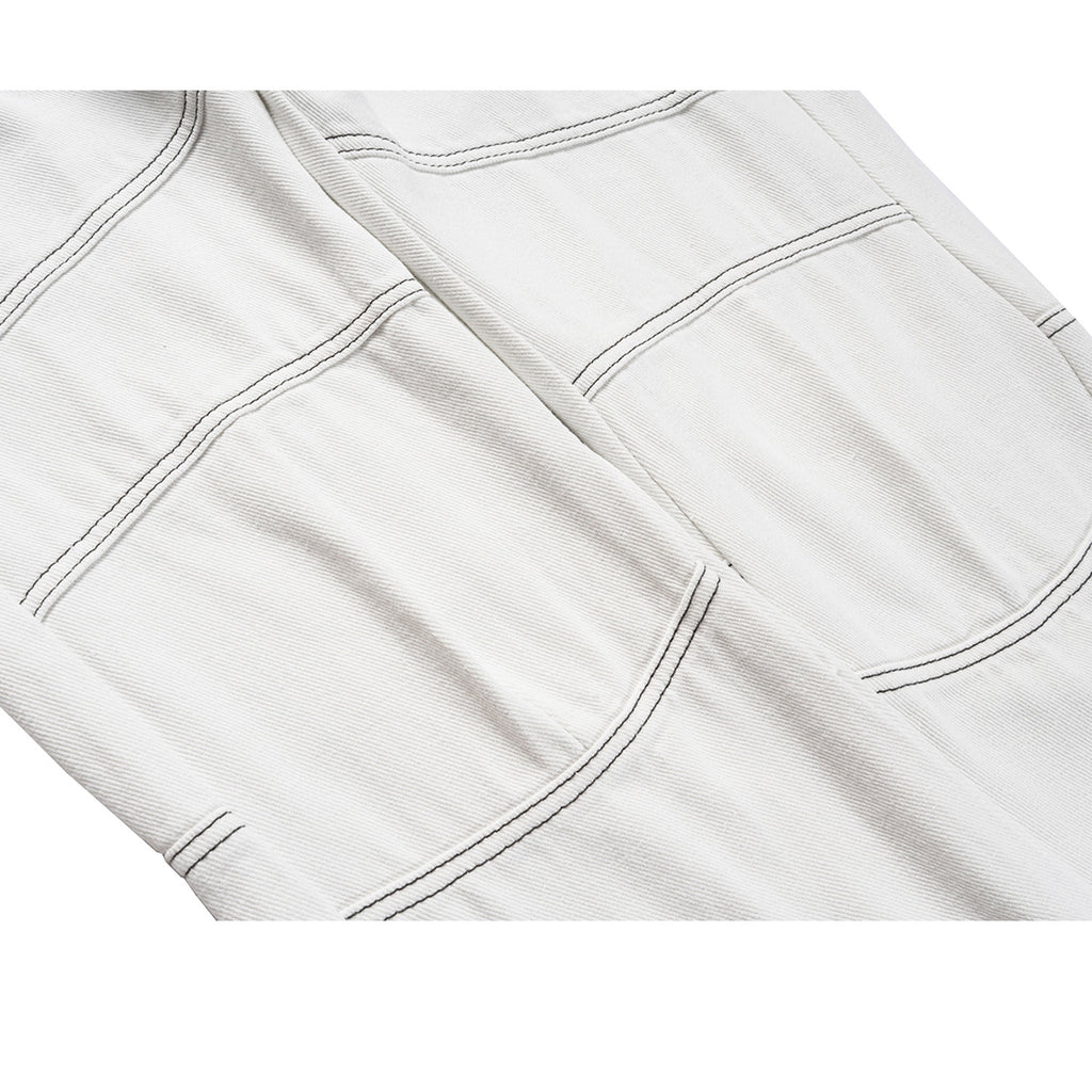 Men's And Women's Autumn And Winter Urban Multi-Zipper Wide Leg Top Line Pants Men's And Women's Same White Jeans