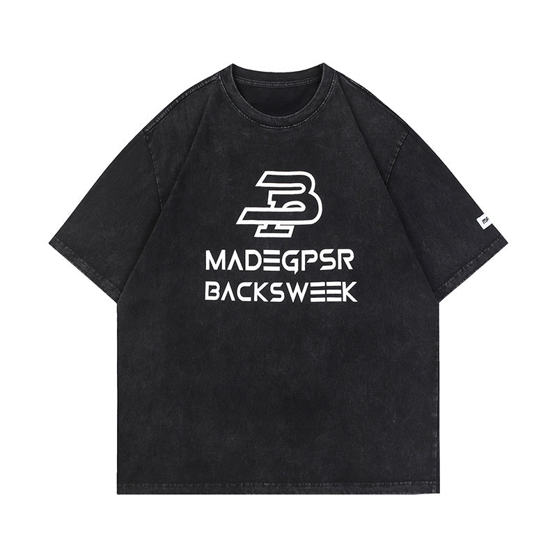 Letter Print Streetwear T Shirts Oversize Washed Loose Short Sleeve Harajuku Cotton Tee Casual Solid Color