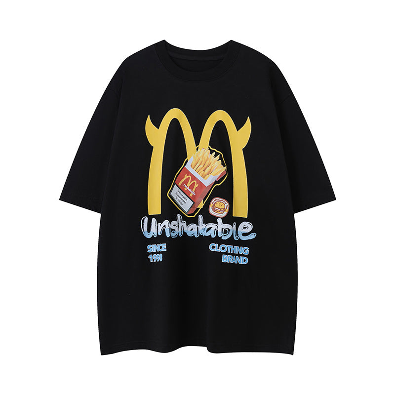 Streetwear Fries Pattern T Shirts Fashion Crew Neck Oversize Summer Cotton Short Sleeve High Quality Casual