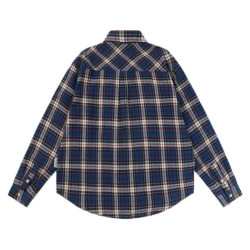 Plaid Shirts Autumn Long Sleeve Oversize Button Up Tops Korean Style Casual Fall Outwear Blue Comfortable