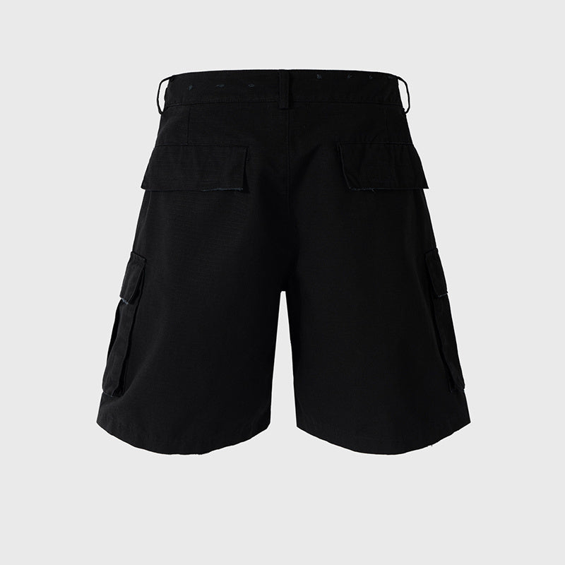 Men's Wear Women's Spring And Summer Casual Pants Men's And Women's Same-style Wided Belt Waist Hand-polished Color-worn Tooling Shorts Trendy