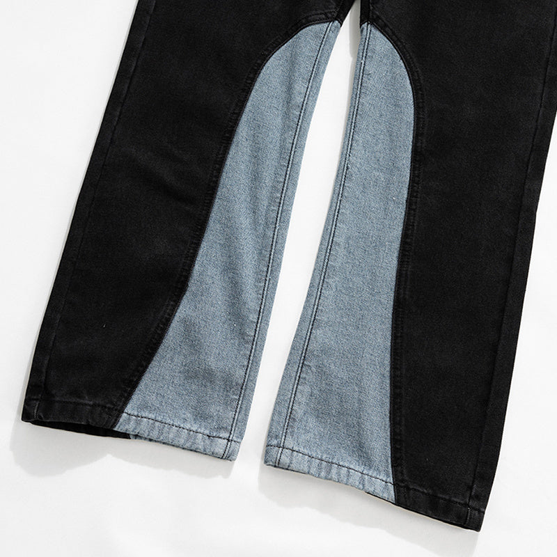 Men's And Women's Urban Contrast Color Stitching Trendy Trousers Men's And Women's Black Straight Slim Fit Multi-Size Jeans