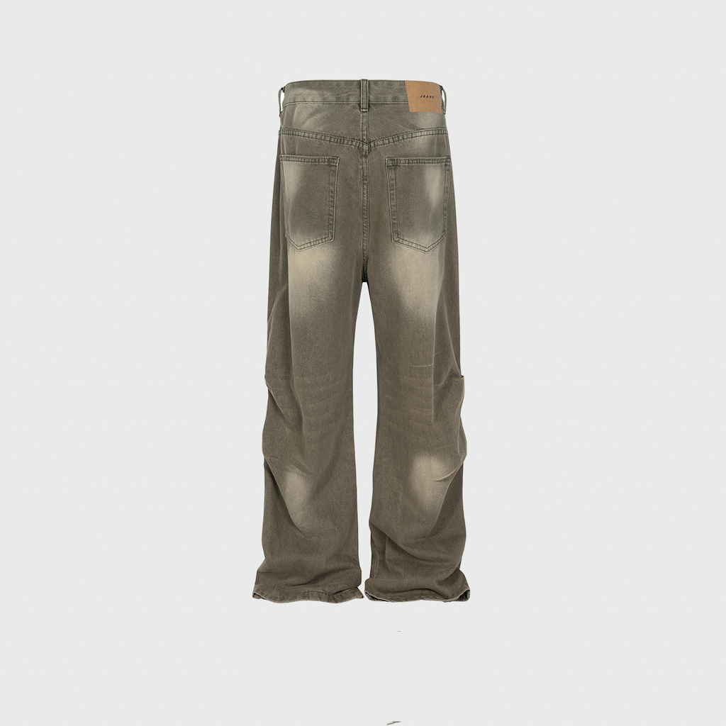 Men's And Women's Wash Old Pants Unisex Unisex Knee Belted Pleated Multi-size Trendy Jeans