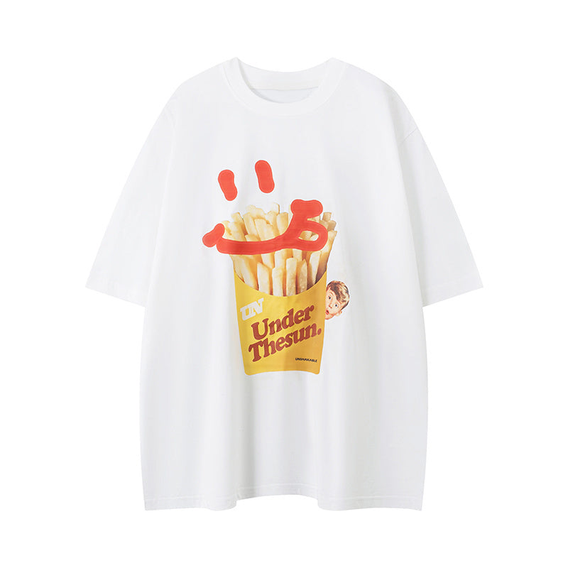 French Fries Pattern Streetwear T Shirts Fashion Tee O Neck Oversize Summer Cotton High Quality Short Sleeve Casual