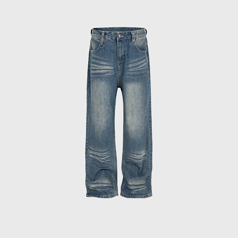 Men's And Women's Textured Design Pants Men's And Women's Small D-Button Decorative Straight Tube Old Wash Fashionable Jeans