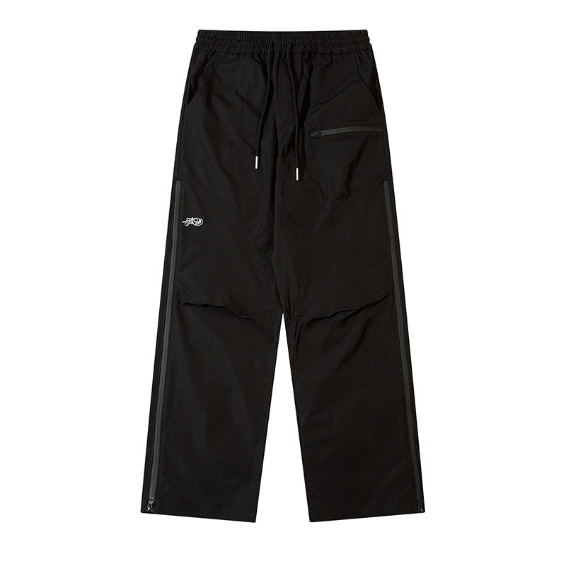Cargo Pants Paneled Drawstring Elastic Waist Loose Wide Leg Trousers Comfortable Autumn Zipper Pocket