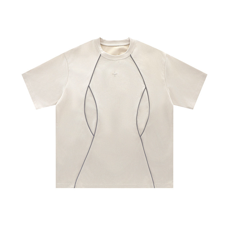 American Retro Reflective Design Streetwear T Shirts Oversize Loose Short Sleeve Cotton Tee Casual O Neck
