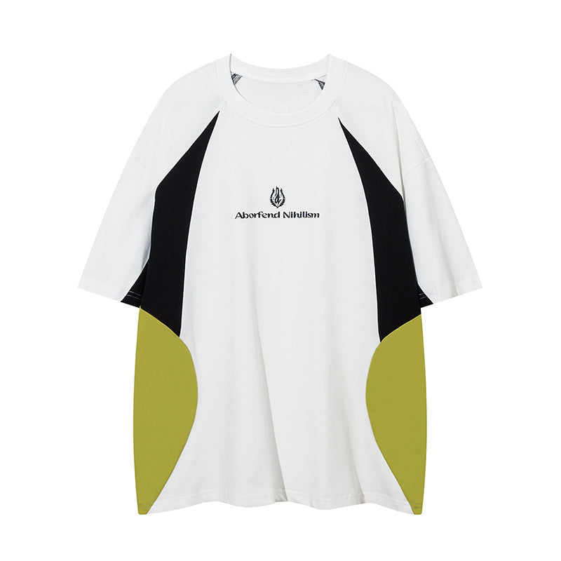 Raglan Sleeve Streetwear T Shirts Color Contrast Sports Style Casual O Neck Tee Oversize Short Sleeve Summer Trendy