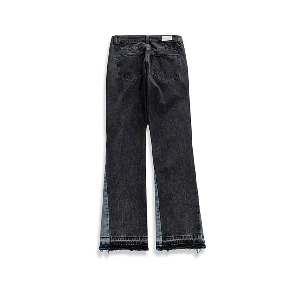 Men's Wear Women's Autumn And Winter Street Cat-beard Pants Remodeled Wide-legged Pants Men's And Women's Contrast Color Stitching Jeans