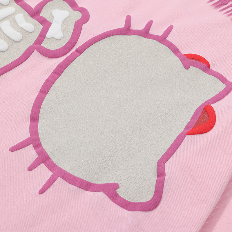 Japanese Cartoon Print T Shirt Oversize Tees Fashion Casual Top Short Sleeve Streetwear Pure Cotton Loose Summer