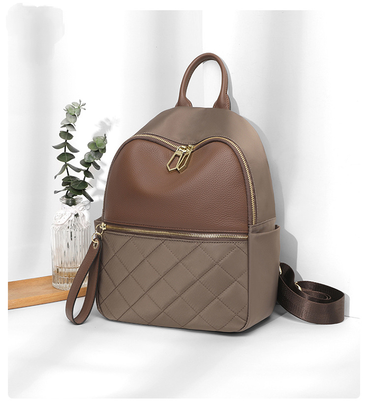 Diamond Pattern Leather Backpack - Large Capacity Cowhide Bag Spring 2025