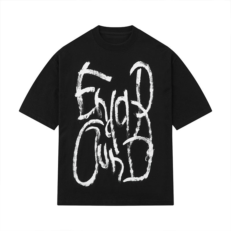O Neck Letter Print Streetwear Oversize T Shirts Short Sleeve Casual Summer Cotton Simple Design Hip Hop Tee Loose