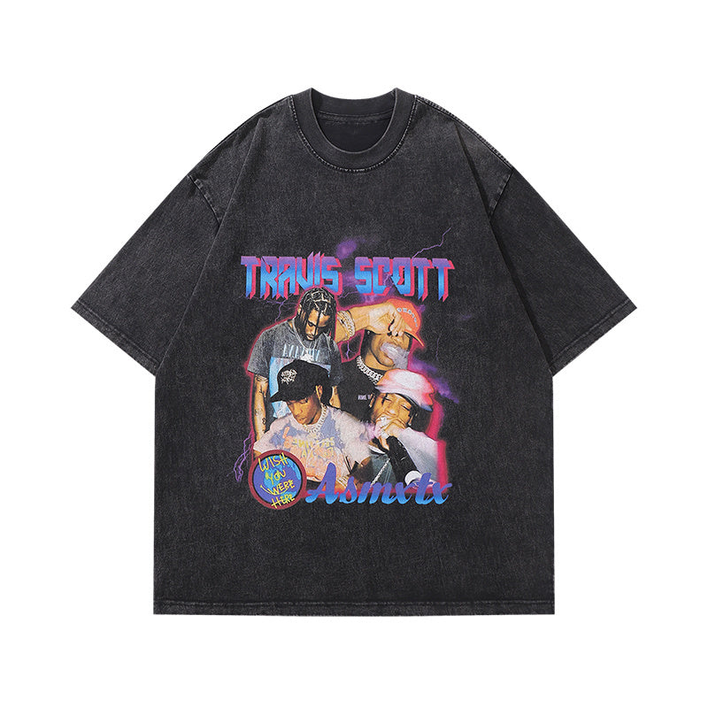 Streetwear T Shirts Retro Washed Oversize Fashion Tee Short Sleeve Casual Cotton Crew Neck Summer Black