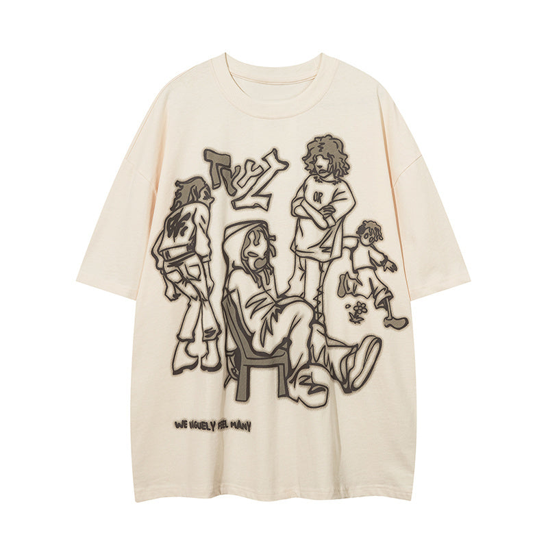 Double Sided Print Streetwear T Shirt Short Sleeve Round Neck Summer Cotton Loose Casual Trendy Tee Simple