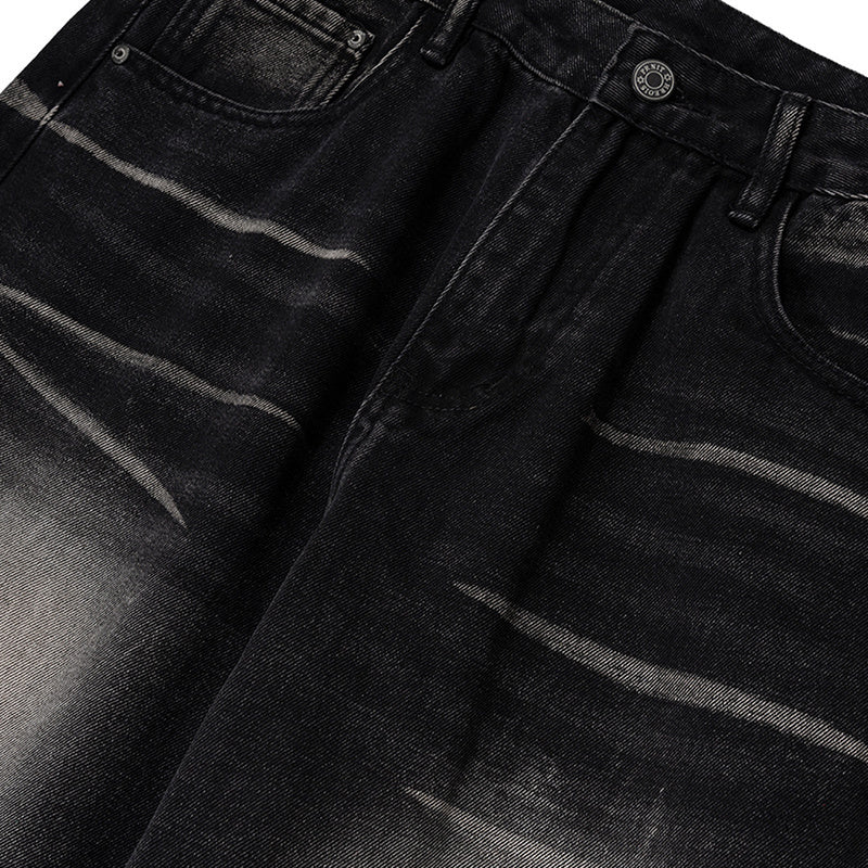 Men's Women's Wash-up Laser Textured Pants Men's And Women's High Street Style Straight Jeans Trendy