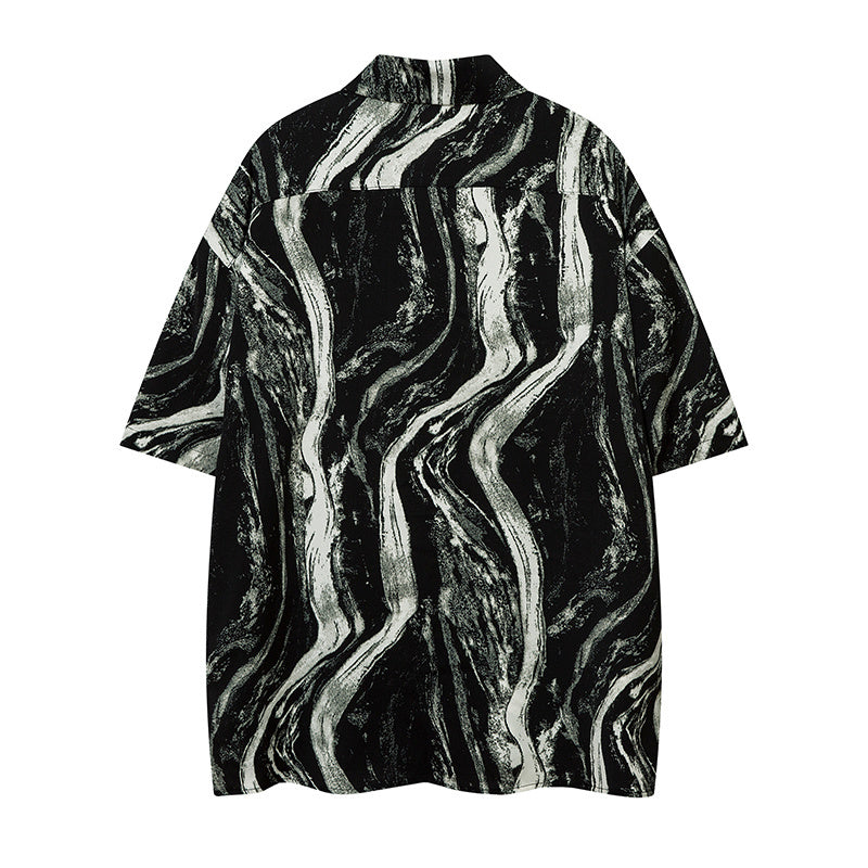 Streetwear Island Print Shirts Casual Summer Tops Outwear Short Sleeve High Quality Fashion Loose Comfortable Button