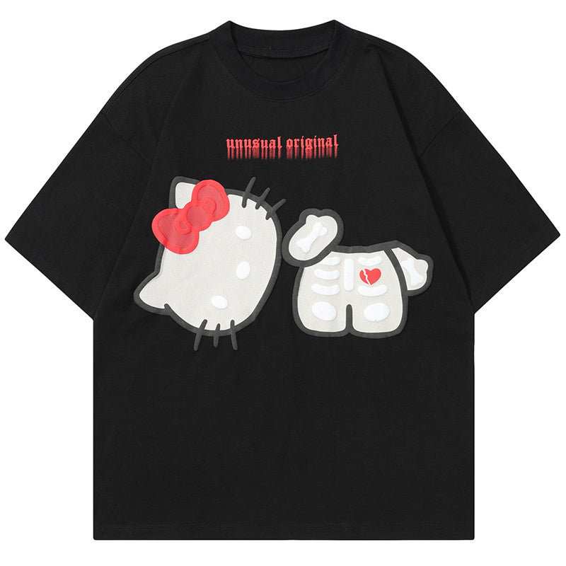 Japanese Cartoon Print T Shirt Oversize Tees Fashion Casual Top Short Sleeve Streetwear Pure Cotton Loose Summer