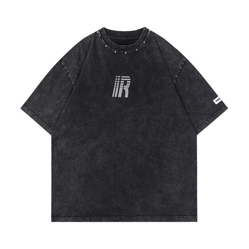 Letter Print Streetwear T Shirts Oversize Washed Loose Short Sleeve Harajuku Cotton Tee Summer Solid Color