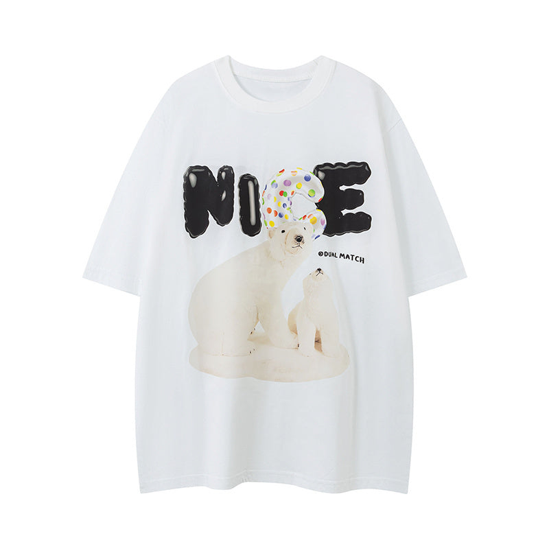 Streetwear Polar Bear Pattern T Shirts Fashion Crew Neck Oversize Summer Cotton Short Sleeve High Quality Casual