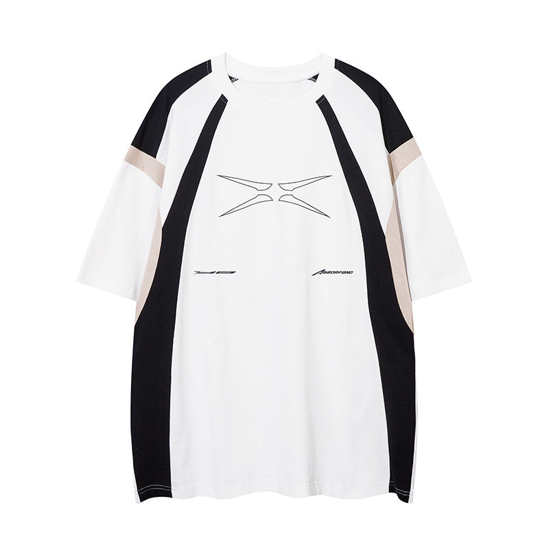Raglan Sleeve Streetwear T Shirts Color Contrast Casual O Neck Tee Oversize Short Sleeve Summer Fashion Biker Style