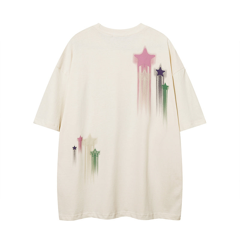 Streetwear Star Graphic Print T Shirt Short Sleeve Round Neck Summer Cotton Loose Casual Fashion Tee Simple