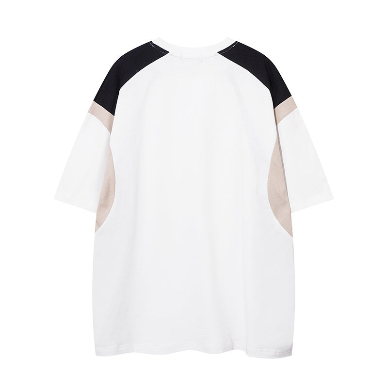 Raglan Sleeve Streetwear T Shirts Color Contrast Casual O Neck Tee Oversize Short Sleeve Summer Fashion Biker Style