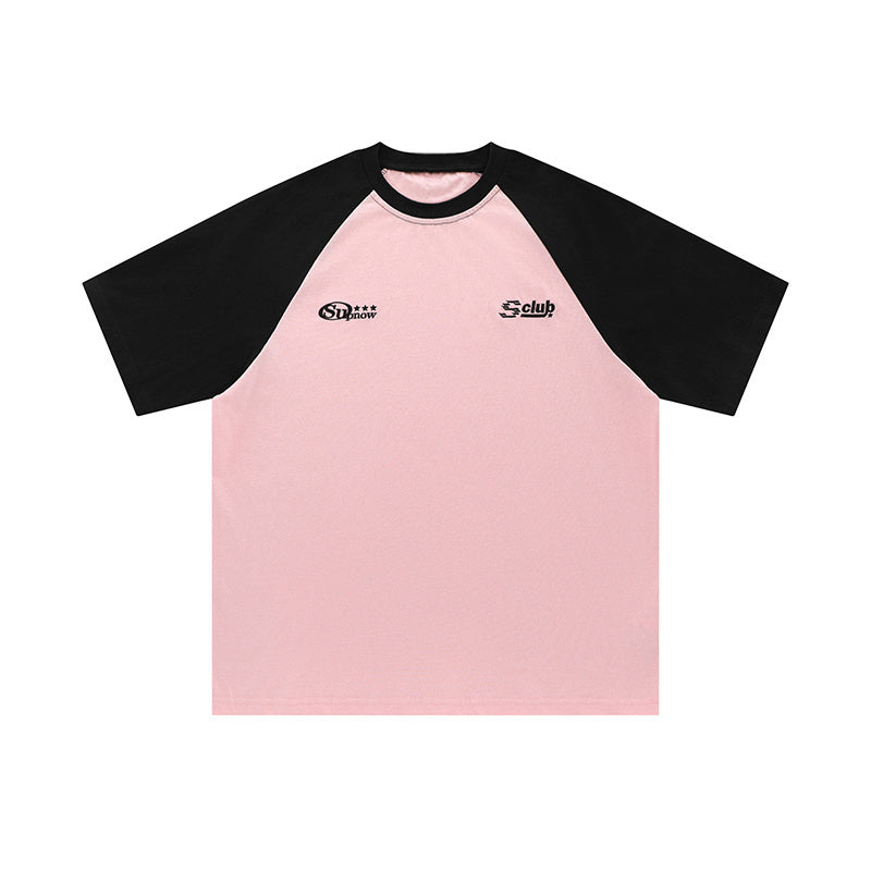 Streetwear Oversize T Shirts Simple Design Hip Hop Casual O Neck Raglan Sleeve Color Contrast Tee Loose Short Sleeve