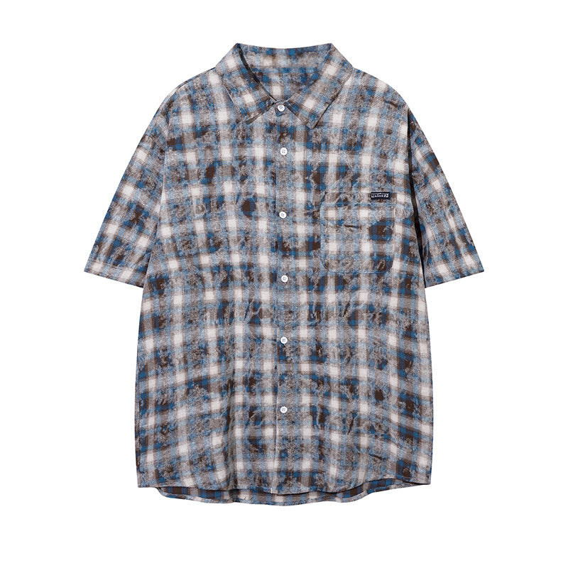 Plaid Shirts Short Sleeve Oversize Button Up Tops Korean Style Casual Summer Outwear Comfortable