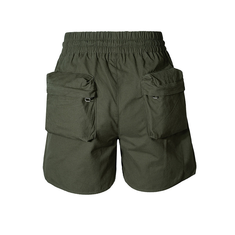 Men's Women's Spring And Summer Hip Hop High Street Washed Military Style Multi-Bag Pants Men's And Women's Drawstring Casual Shorts