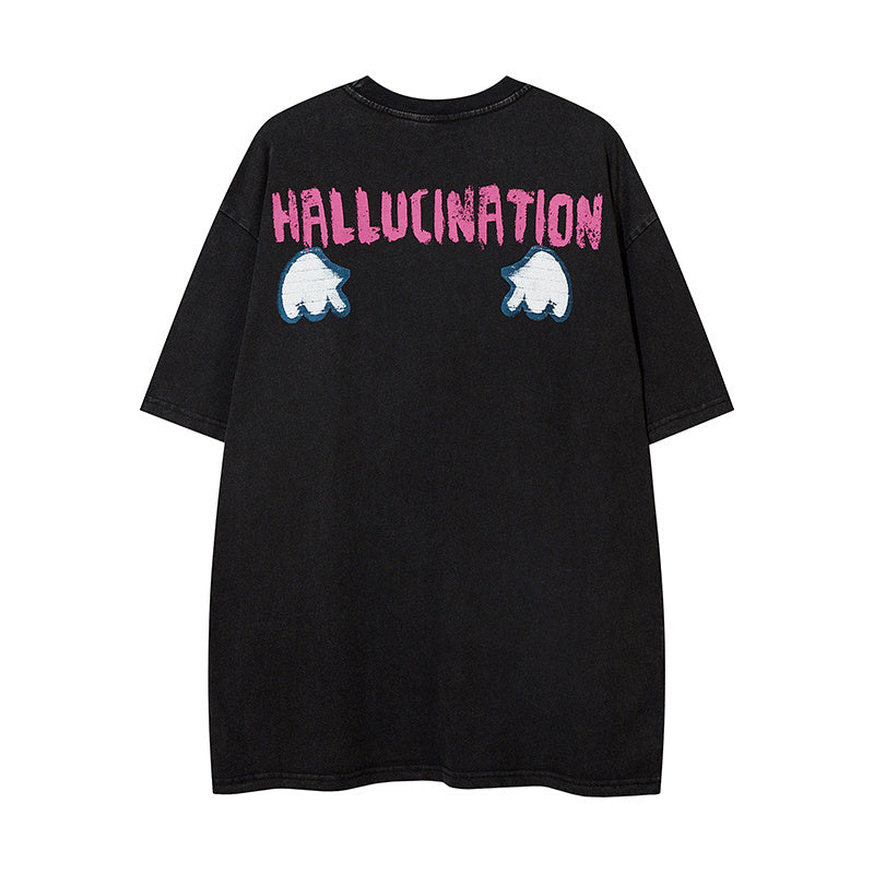 Cartoon Pattern Cotton Crew Neck Fashion Streetwear Tee Loose Casual High Quality Simple Short Sleeve Summer