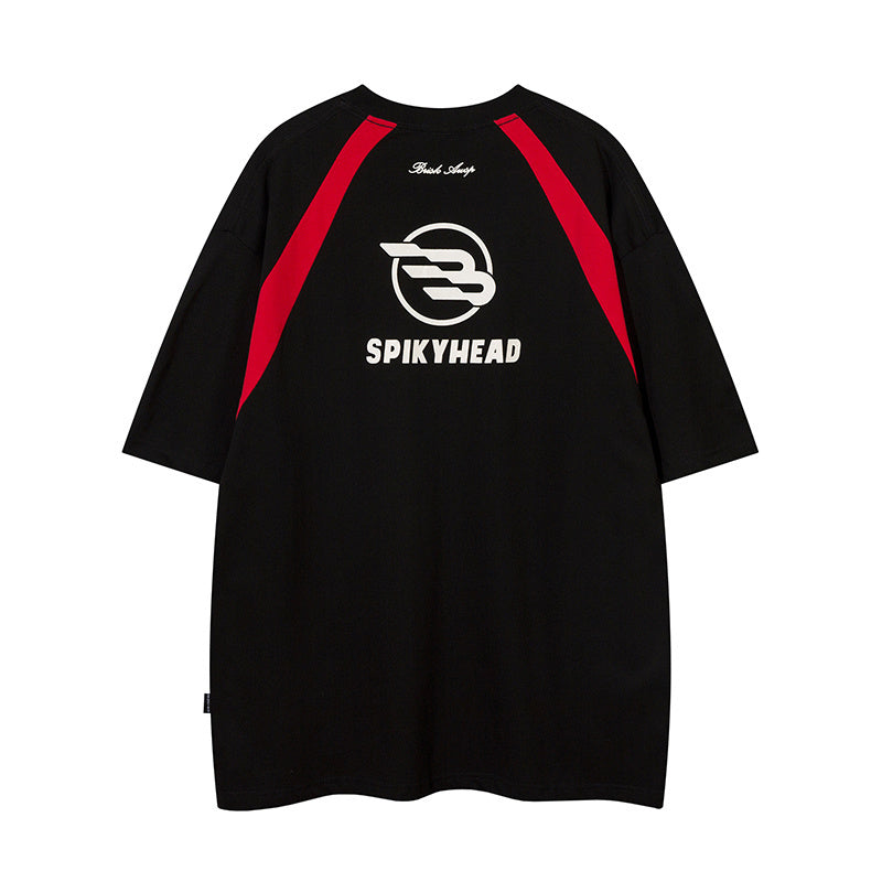 T Shirt Side Stripe Streetwear Letter Print Loose Fashion Summer Hip Hop Sports Style Top Short Sleeve Color Contrast