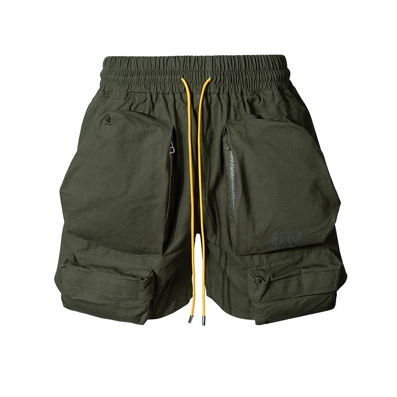 Men's Women's Spring And Summer Hip Hop High Street Washed Military Style Multi-Bag Pants Men's And Women's Drawstring Casual Shorts