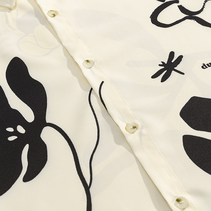 Flower Pattern Print Shirts Short Sleeve Loose Button Up Tops Casual Summer Outwear Hip Hop High Quality Fashion Beach