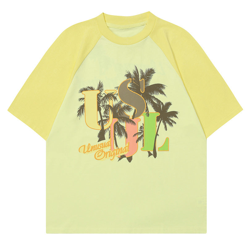 Coconut Tree Print T Shirt Loose Summer Streetwear Short Sleeve Pure Cotton Oversize Tees Fashion Casual Top
