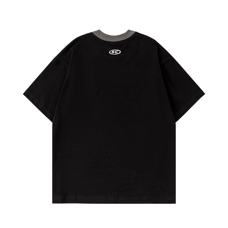 T Shirts Oversize Streetwear Letter Print Short Sleeve Cotton Tee Casual Round Neck Summer Solid Color Sports Style