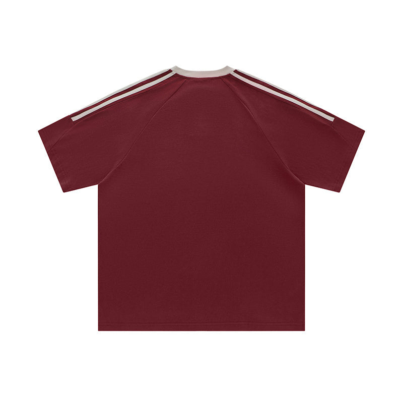 Streetwear Side Striped T Shirts Oversize Loose O Neck Sports Style Fashion Short Sleeve Cotton Tee Casual