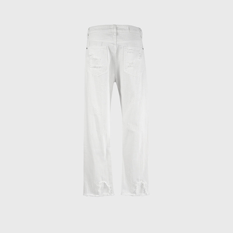 Men's And Women's Ripped Trousers Unisex Cat Whiskers Straight Slim-fit Multi-size Trendy Tricolor Jeans