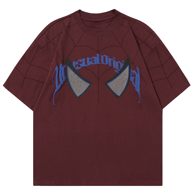 Spider Web T Shirt Loose Summer Streetwear Short Sleeve Pure Cotton Oversize Tees Fashion Casual Top