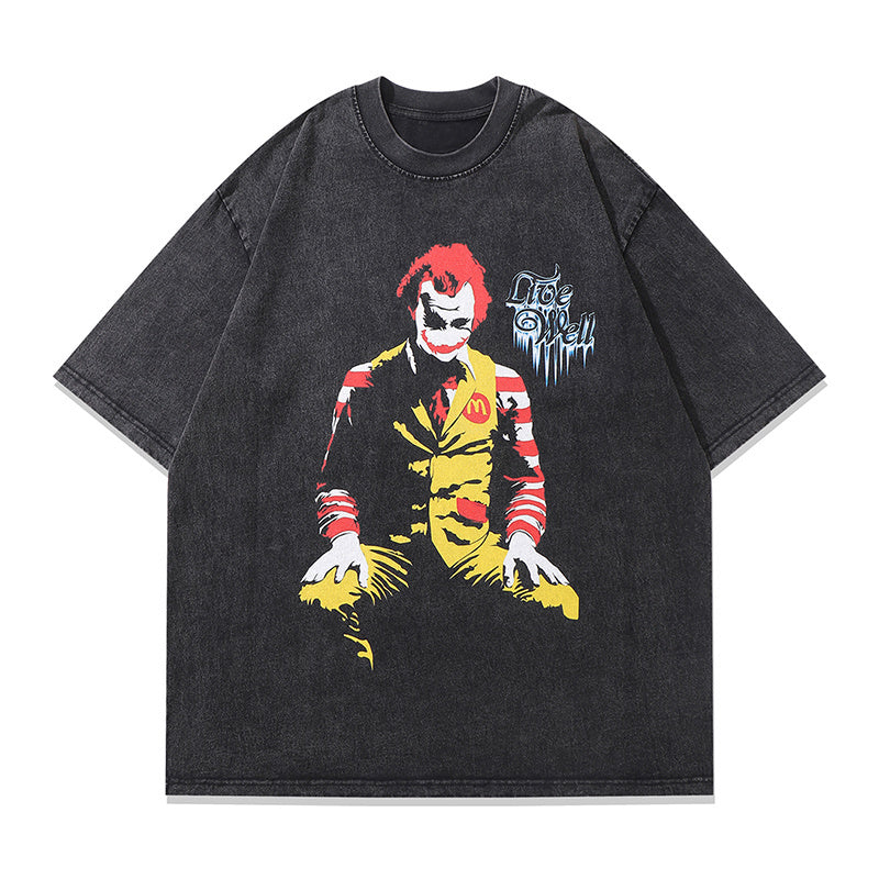 Vintage T Shirts Cotton Washed Loose Trendy Cool Men Print Tee Streetwear Round Neck Summer Short Sleeve Casual