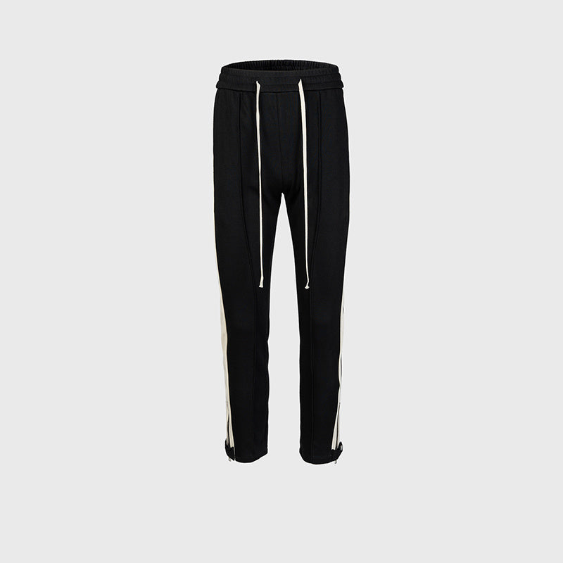 Men's And Women's Contrast Color Bar Stitching Pants Men's And Women's Same-style Zipper Wide-legged Slim-fit Sports Casual Pants