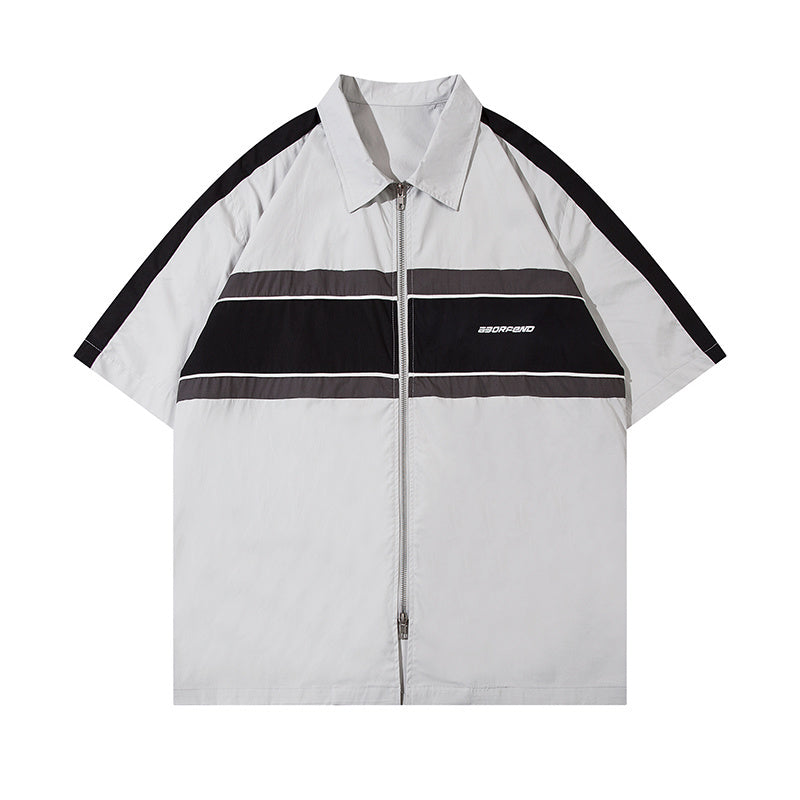 Letter Print Polo Streetwear Short Sleeve Summer Casual Fashion Zipper Simple Sports Style Loose