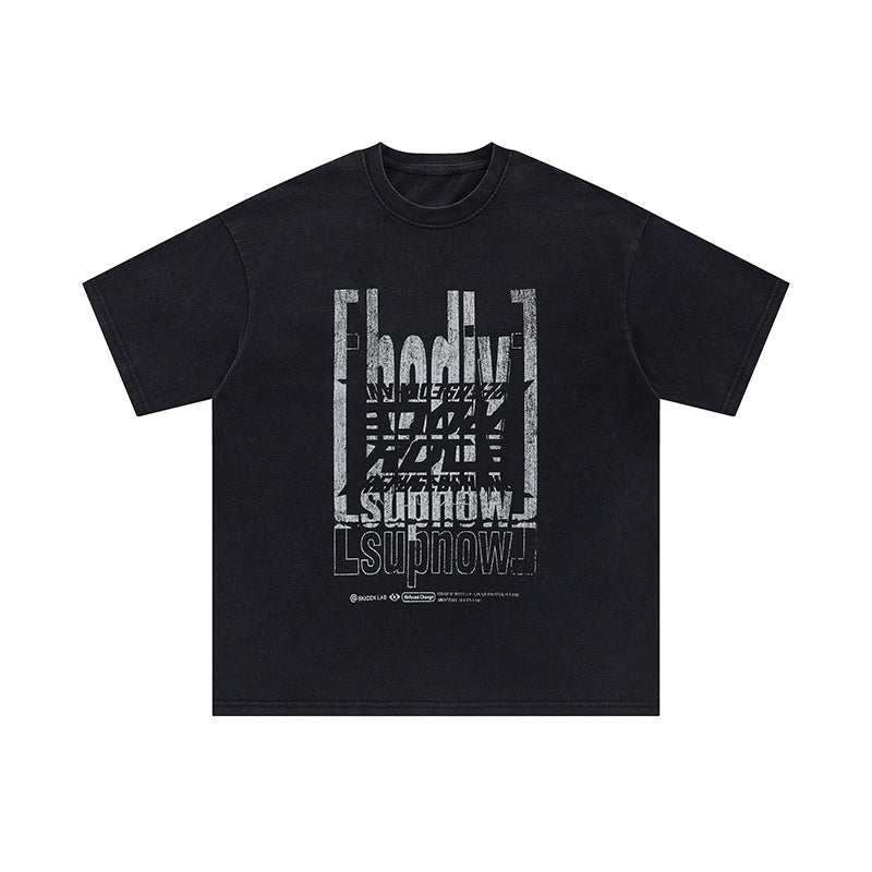 Streetwear Vintage Letter Graphic Print T Shirt Oversize Tees Fashion Summer Casual Top Short Sleeve Black