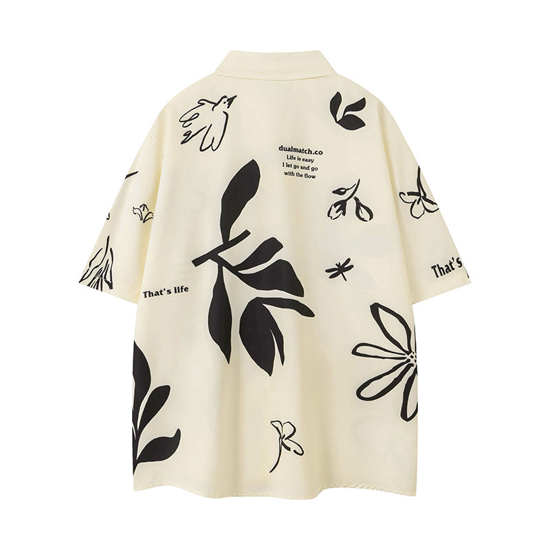 Flower Pattern Print Shirts Short Sleeve Loose Button Up Tops Casual Summer Outwear Hip Hop High Quality Fashion Beach