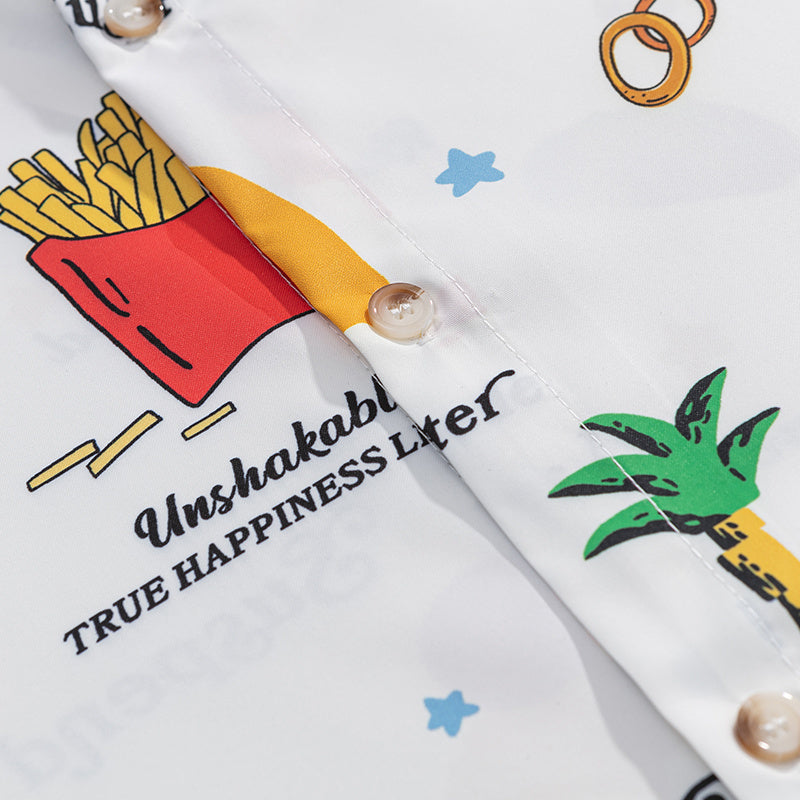 Fries Pattern Shirts Short Sleeve Loose Button Up Tops Casual Summer Outwear High Quality Fashion