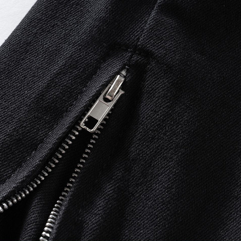 Men's Women's Urban High Street Zipper Leg Micro-stretch Trousers Unisex Black Slim-fit Jeans