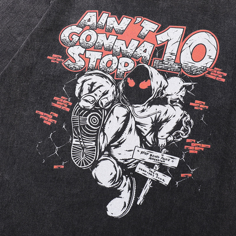 Vintage T Shirts Cotton Washed Loose Trendy Angry Men Print Tee Streetwear Round Neck Summer Short Sleeve Casual