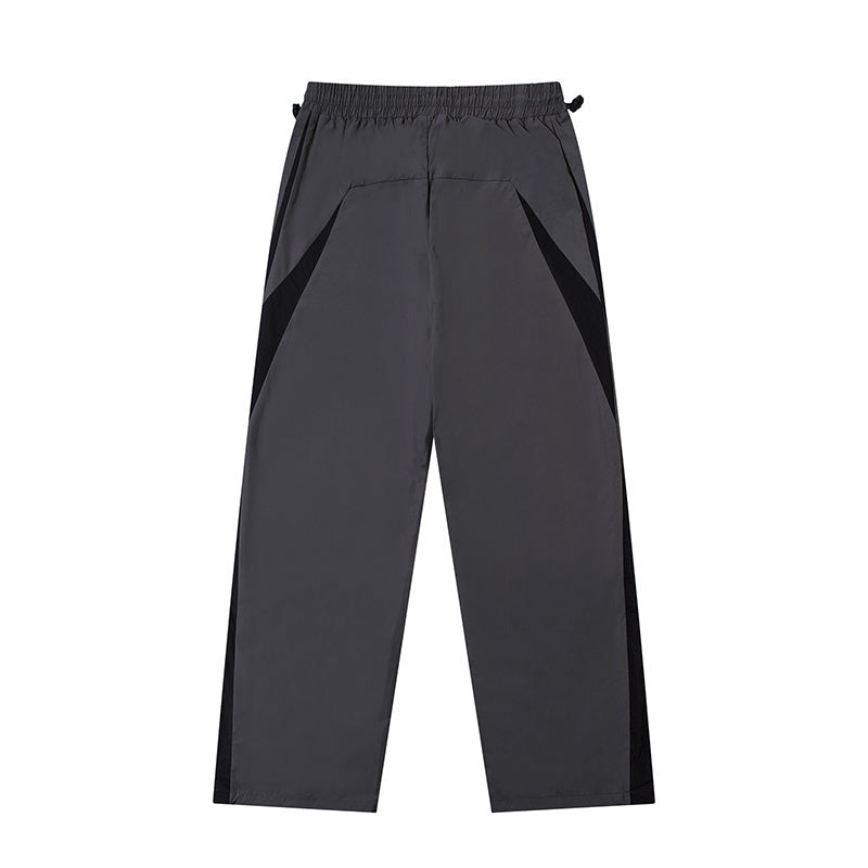 Color Contrast Pants Paneled Elastic Waist Loose Wide Leg Trousers Front Pocket Comfortable Fall Sports Style