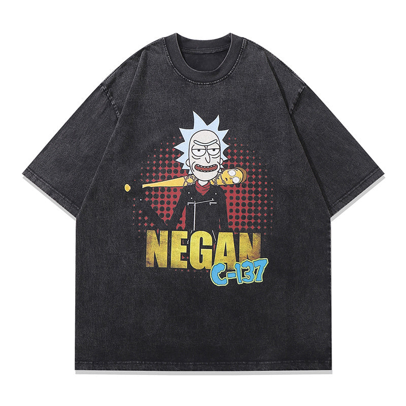 Vintage T Shirts Cotton Washed Loose Fashion Cartoon Tee Casual Streetwear Round Neck Summer Short Sleeve
